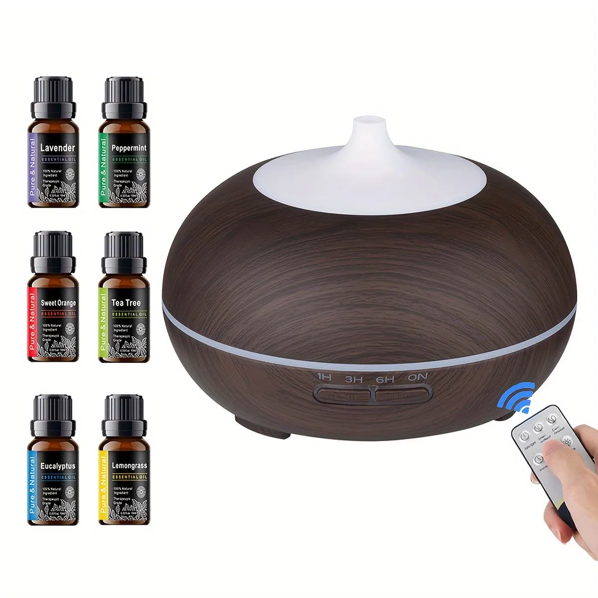 Diffusore di aromi da 550 ml, umidificatore a nebbia fredda con diffusore di aromi di venature del legno telecomandate con timer per spina americana di grandi dimensioni
