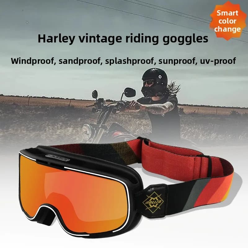 Casco da motociclista Occhiali retrò Protezione UV Occhiali fotocromatici fuoristrada antivento per equitazione all'aperto Sci Sport