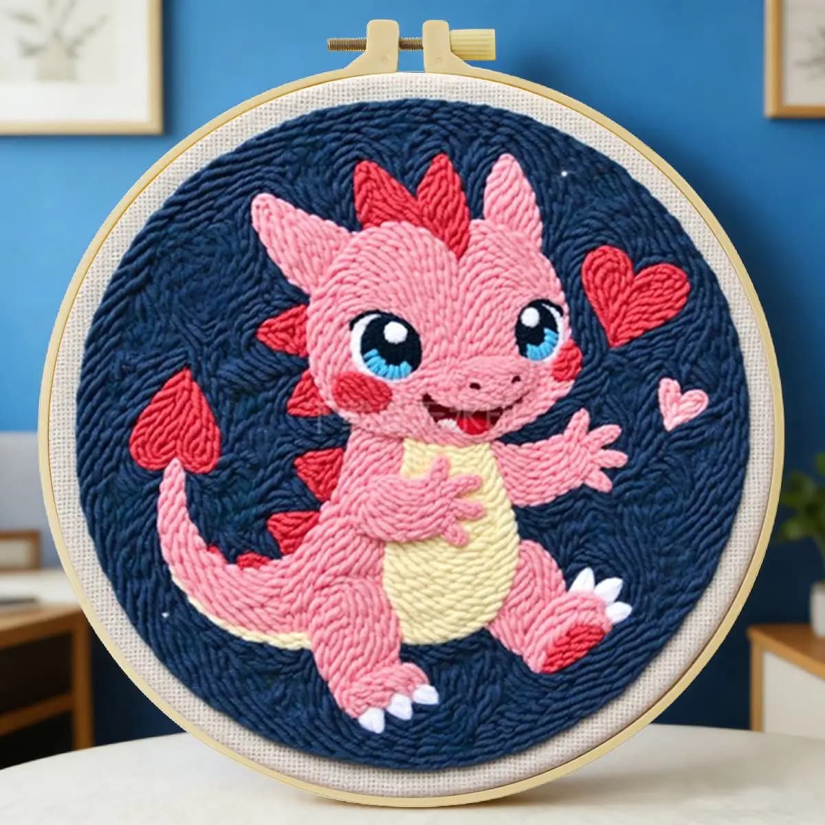 Kit per ricamo punch needle con dinosauri 20x20 cm/7,87 pollici, set per ricamo a punto uncinetto, ricamo fatto a mano, regalo fai da te, arte con l'ago