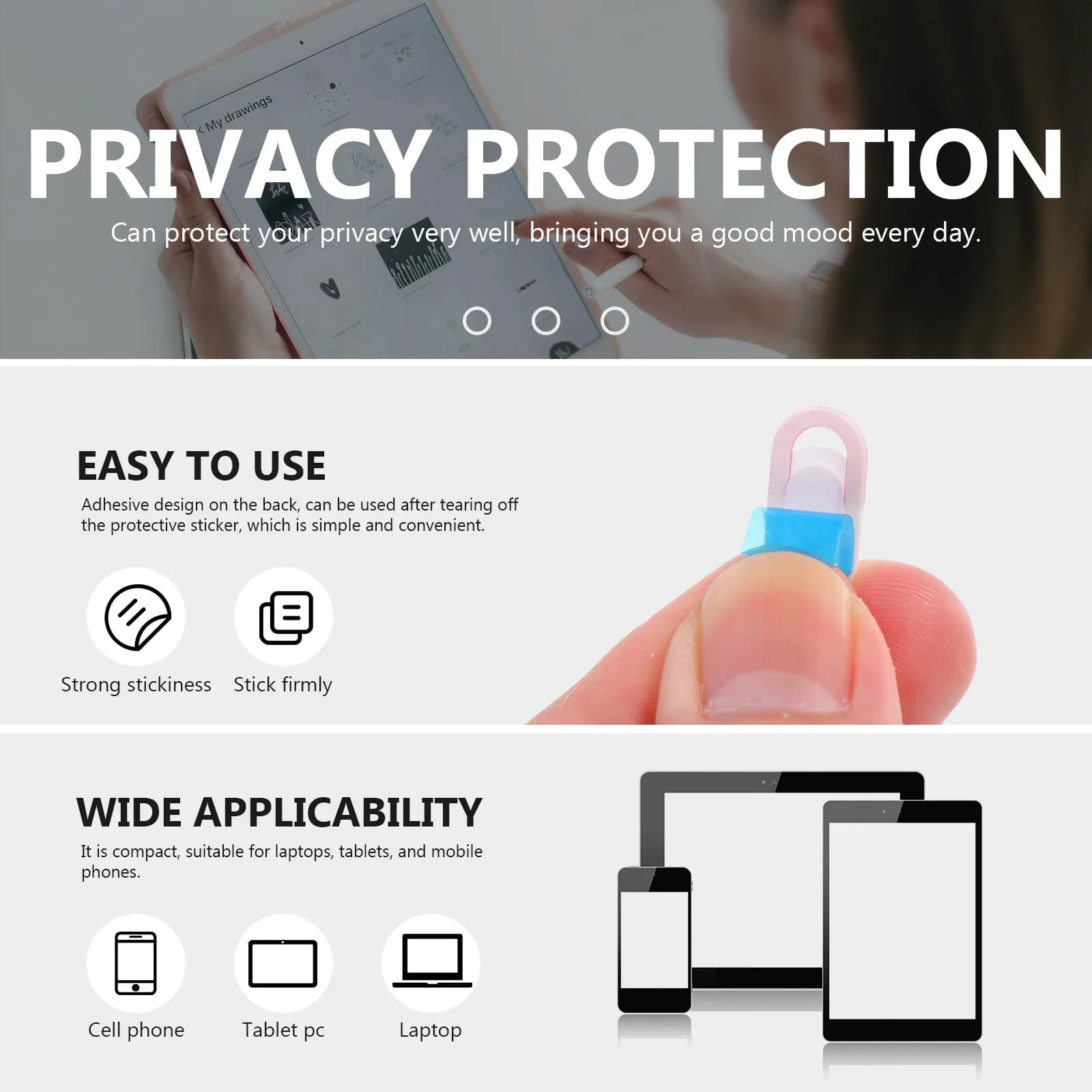 Set di 3 Copri Webcam Compatti e Resistenti per Laptop, Telefono e Tablet, Adesivi per la Protezione della Privacy