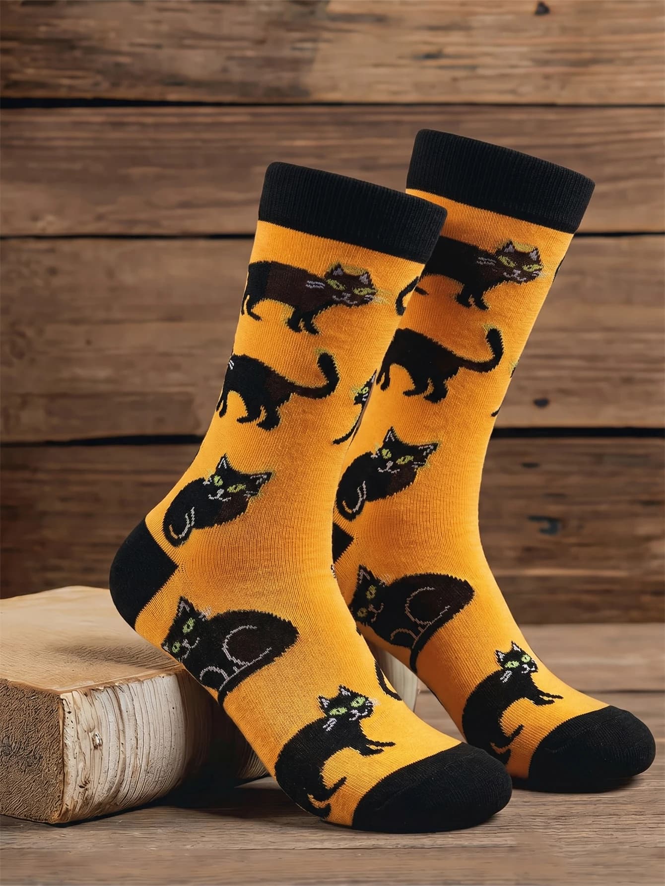 Black Cat Crew Cotton Socks For Men Novelty Mid Socks Funny Gothic Cat Print Casual Daily Socks Streetwear