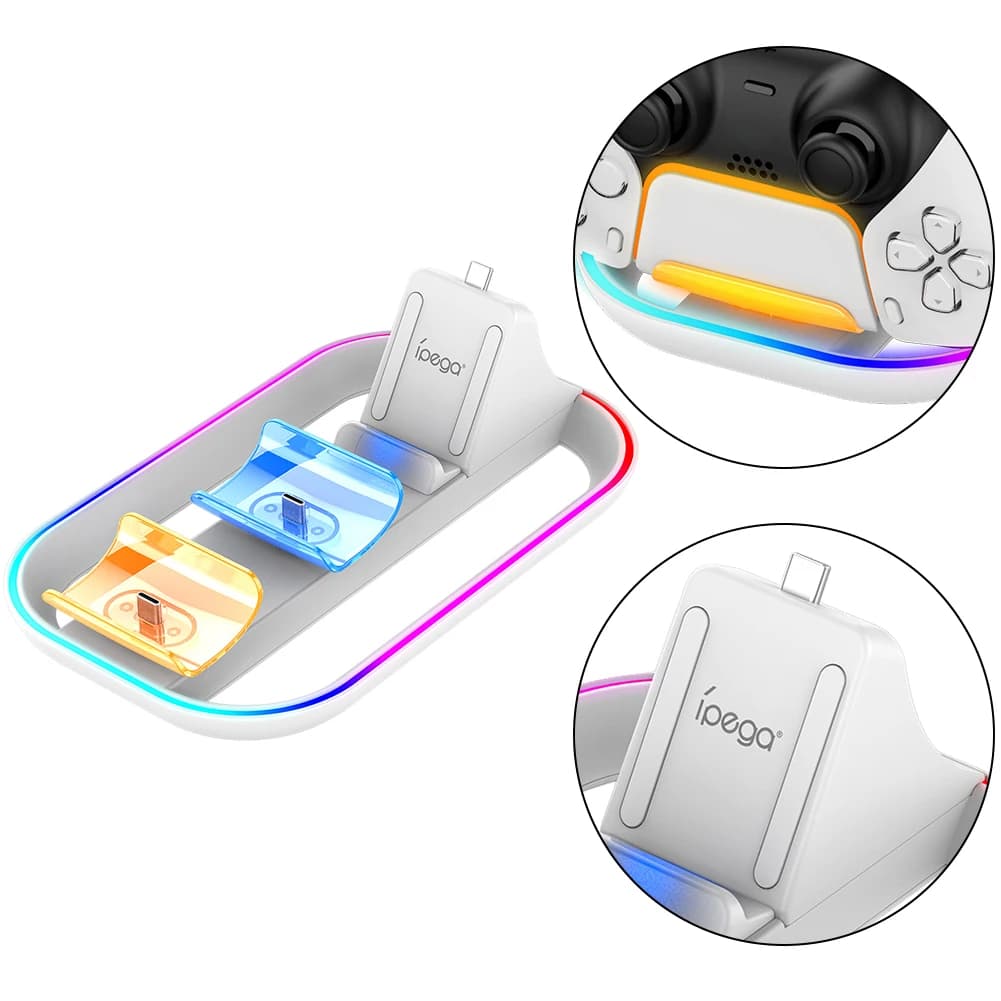 Stazione di Ricarica per PS5 Portal con 2 Porte di Ricarica per Controller PS5, Dock di Ricarica con RGB e Cavo di Ricarica