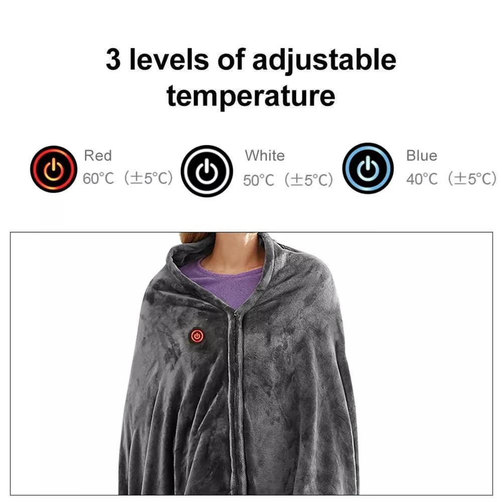 Coperta Elettrica Riscaldante USB, Sciarpa Riscaldata con 3 Livelli di Calore, in Pile Corallo, Calda per l'Inverno, per Esterni, Casa e Ufficio