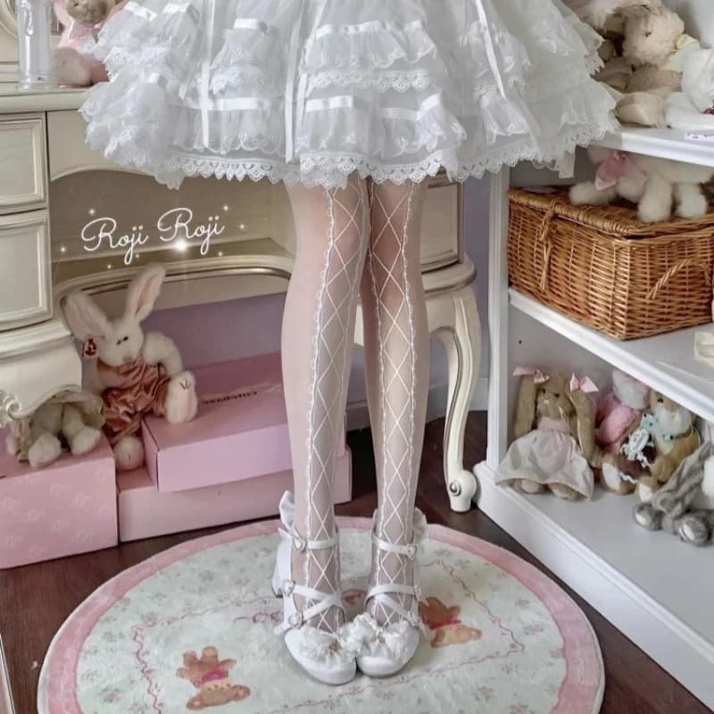 Lolita Overlap Curtain Socks Women Spring & Summer Free Cutting Pineapple Tights Sweet Bow Lolita JK Printed Pantyhose
