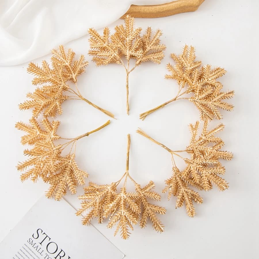 2/4 pezzi piante artificiali ramo finto dorato con materiali per albero di Natale gelo decorazioni per la casa di nozze sfondo fotografico parete