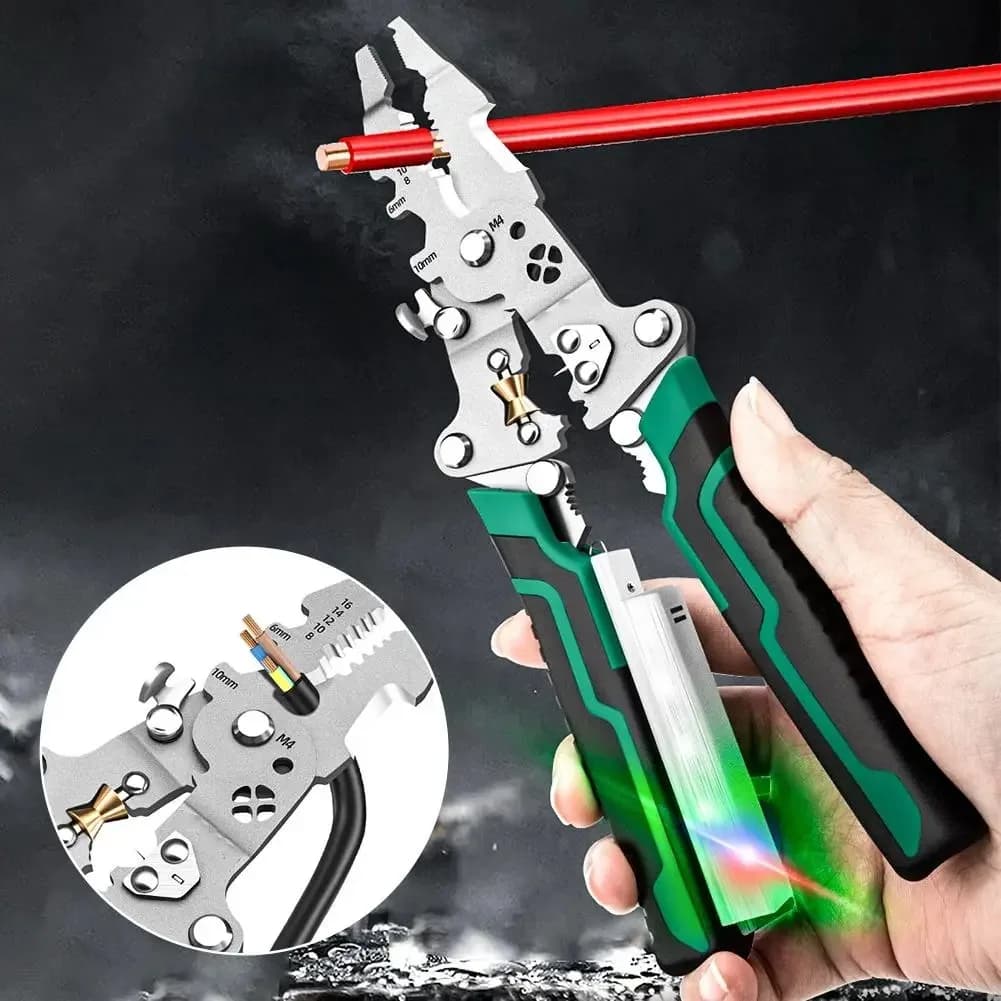 Pinze spelafili pieghevoli 10 in 1 con tester di tensione, forbici con funzione di misurazione elettrica, pinze per cavi, utensili manuali