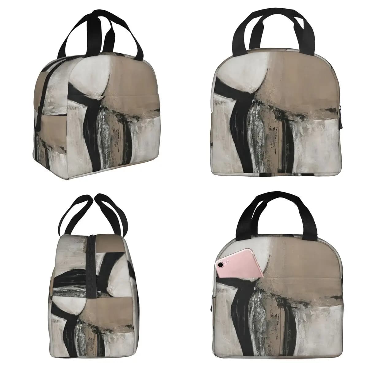 Neutral Abstract Insulated Lunch Bag for Women Office Cooler Thermal Food Box Tote Leakproof Lunch Boxes Container