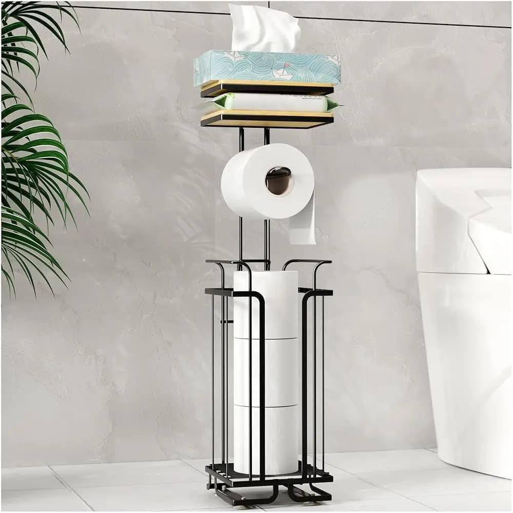 Portarotolo da terra con ripiano, porta carta igienica da bagno per 4 rotoli, in metallo antiruggine, spedizione gratuita