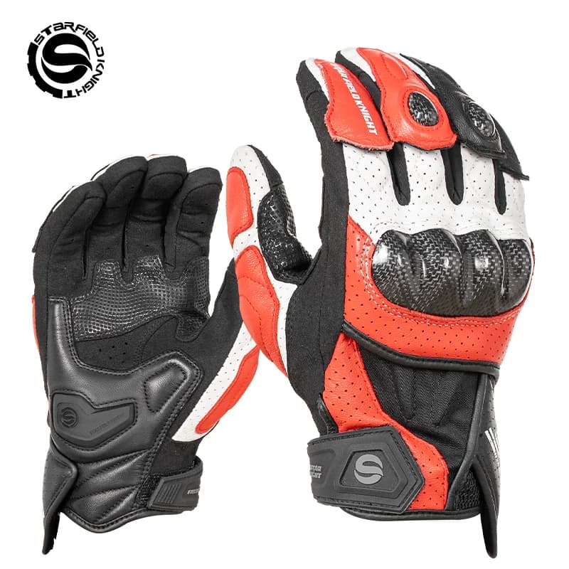 SFK Red Motorcycle Gloves Carbon Fiber Riding Protection 2026 New Summer Breathable Real Goat Leather Non-slip Wear-resistant