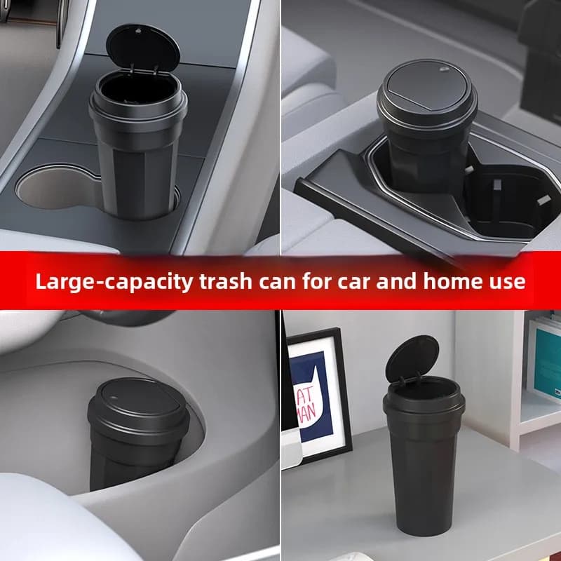 Mini Car Trash Can Cup Holder Shape Waterproof Storage Box Push Button Lid Console Organizer for Vehicle Interior