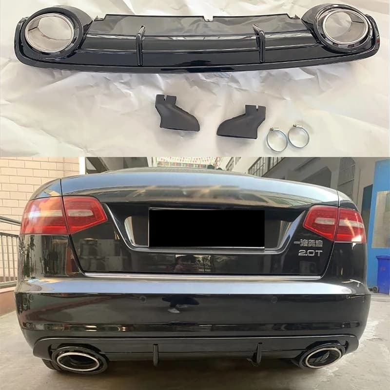 Hot RS6 Style Rear Bumper Diffuser With Exhaust Tailpipe Nozzle Non Sline for Audi A6 S6 C6 2005 2006 2007 2008 2009 2010 2011