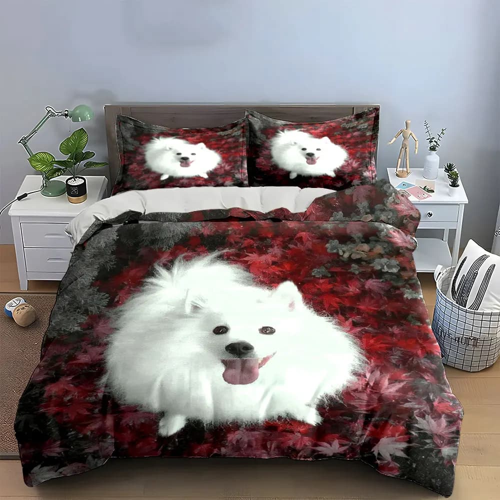 Set di Biancheria da Letto Fluffy Dog Nature Decoration con 1 Copripiumino e 2 Federe, Singolo, Matrimoniale, King, Queen, Regalo