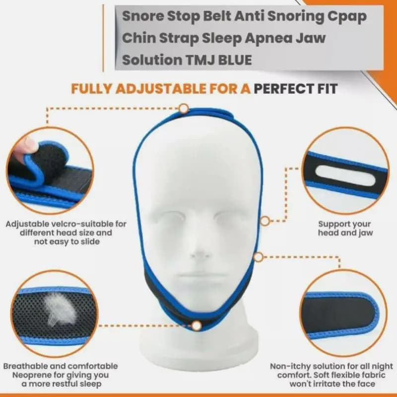 2 PS Fascia per smettere il russamento Cintura antirussamento Nero Blu Sottogola Velcro regolabile Fermare il russamento con il sonno Spegui e respirare