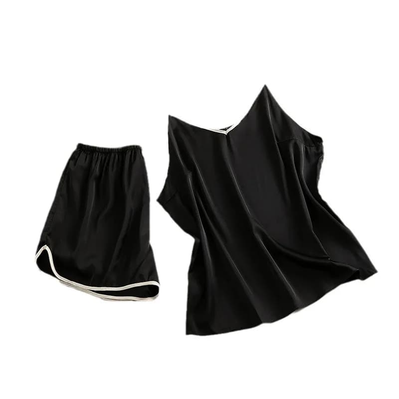 2Pcs Women Sleepwear Pajamas Set Soft Shorts Satin Nightwear Home Clothes V Neck Straps Home Wear Daily Casual Elegant Nightie