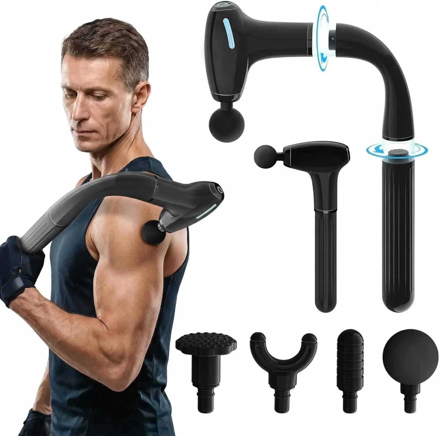 Professional Percussion Massage Gun with Extensible Handle, 3-in-1 Stable to Relieve Pain at Spalle, Back, Chest, Life and Collo