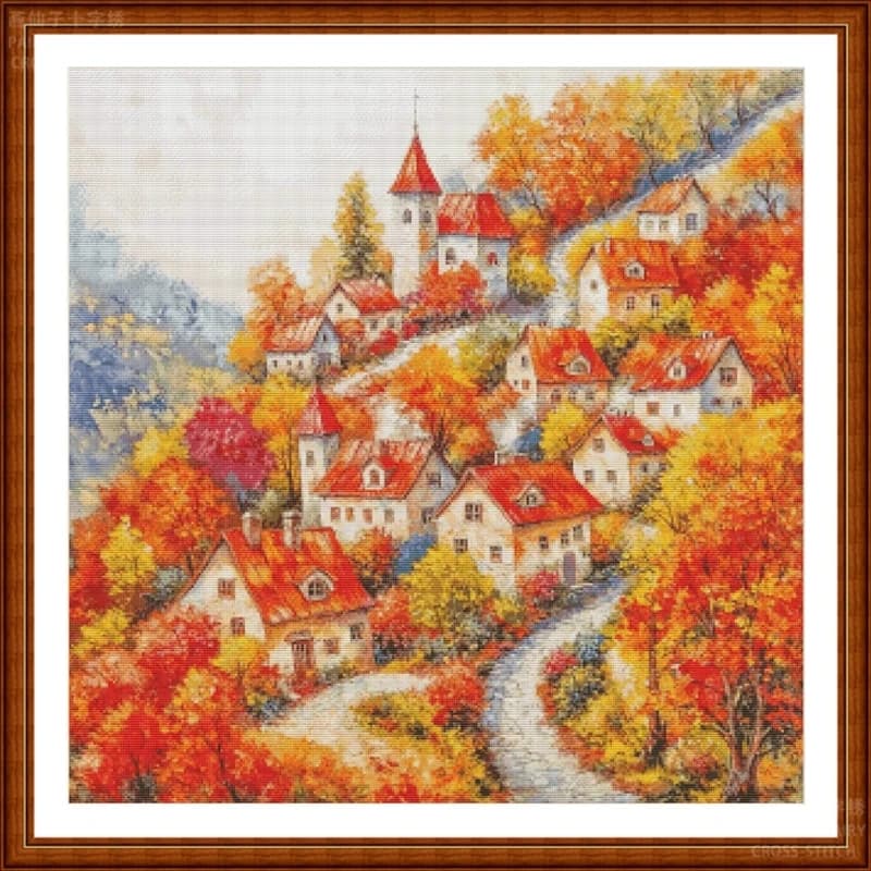 Autumn Town 14CT 16CT Printed Canvas Cross Stitch DIY Set Chinese Pattern Kit Home Needlework Embroidery 70 Colors