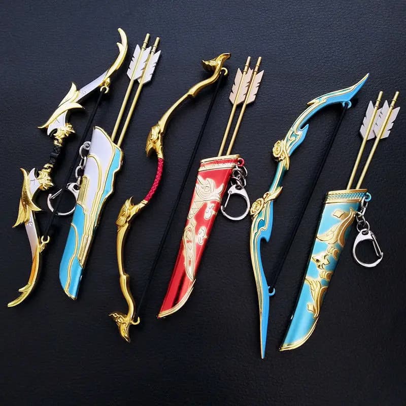 Modello di arco e frecce in lega da 8 cm di King Hui, giocattolo per bambini, modello statico God 9 Glory dalla Cina, senza marca.