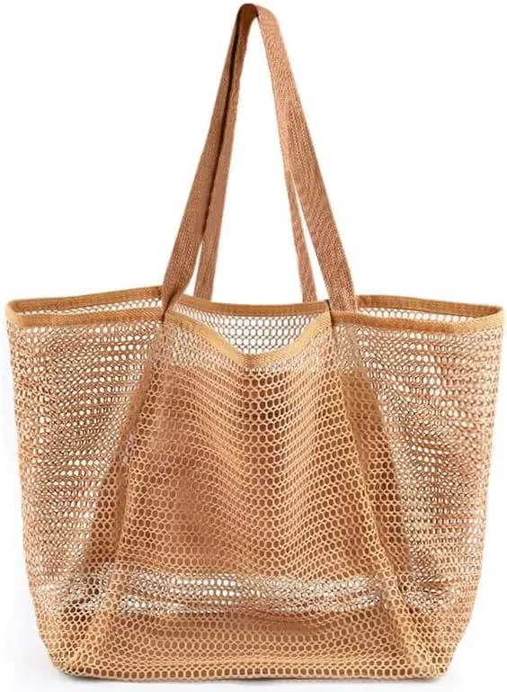 Borsa da spiaggia da donna per viaggi estivi, borsa a rete con ampia tasca interna, borsa a tracolla intrecciata anti-sabbia
