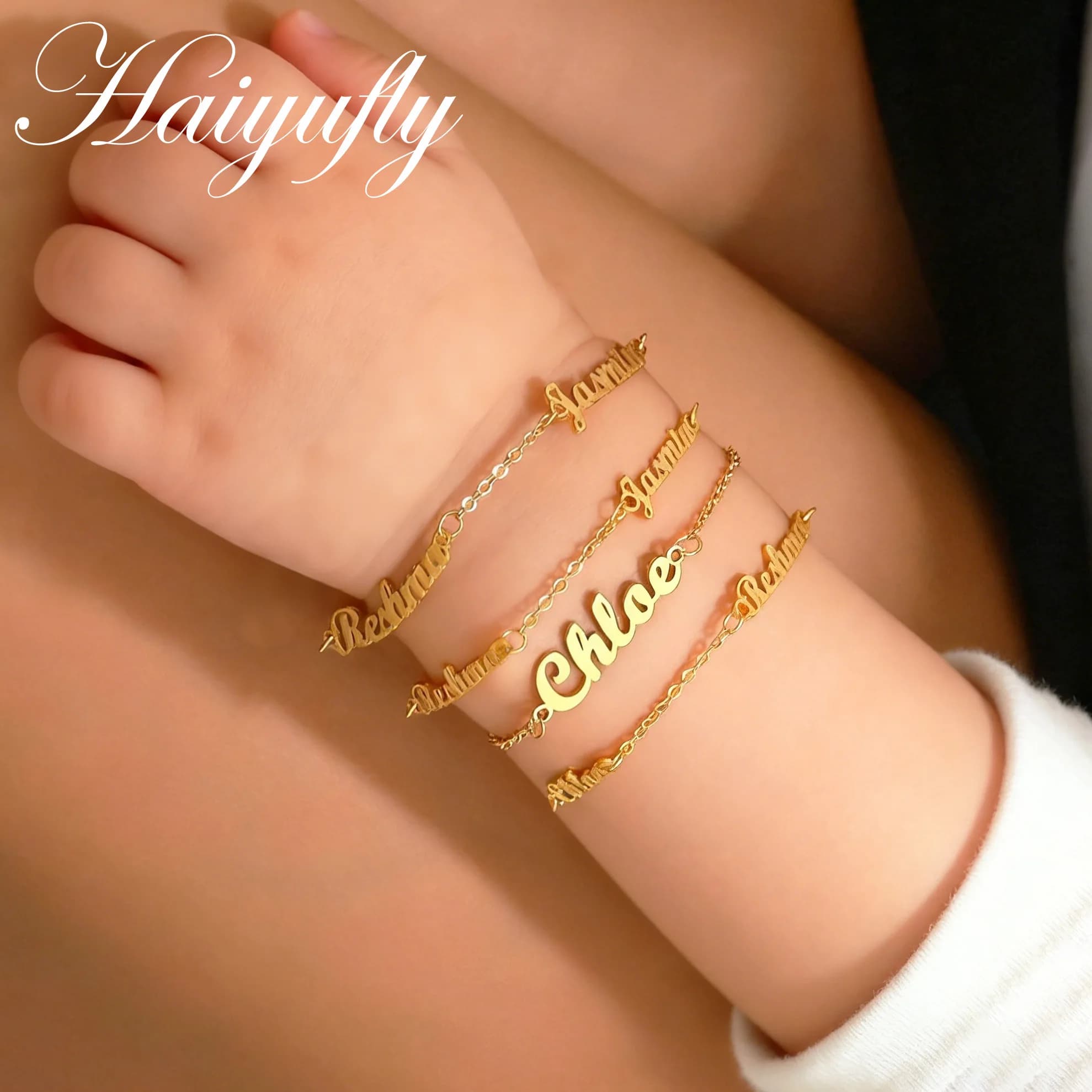 Haiyufly Bracciale con Nome Personalizzato per Donne Bambini Gioielli in Acciaio Inossidabile Fascino Minimalista Catene da Uomo Regalo di Natale Personalizzato
