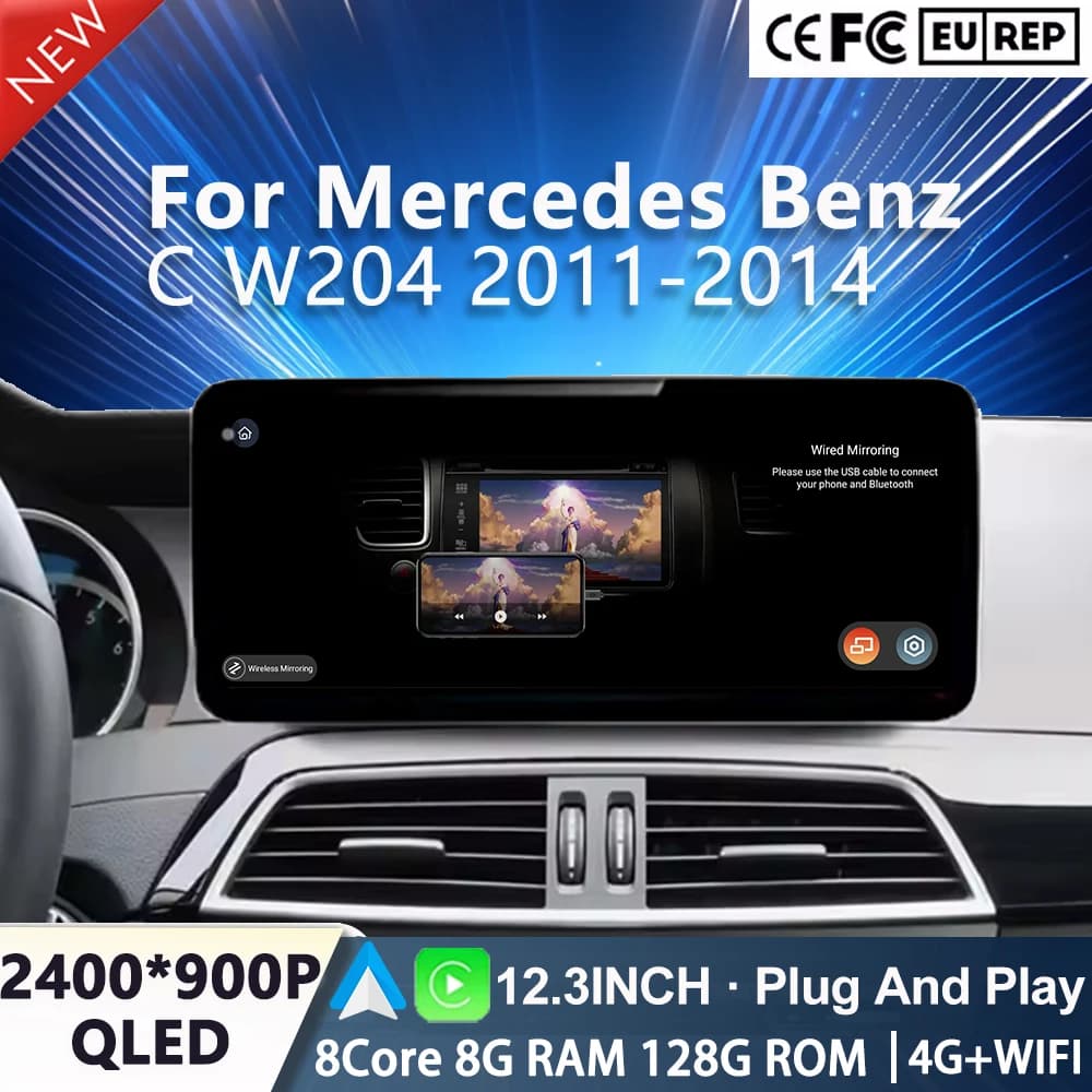 Android 15 Autoradio Per Mercedes-Benz Classe C W204 2011 - 2014 Video Lettore Multimediale Accessori Auto Wireless CarPlay 4G WIFI