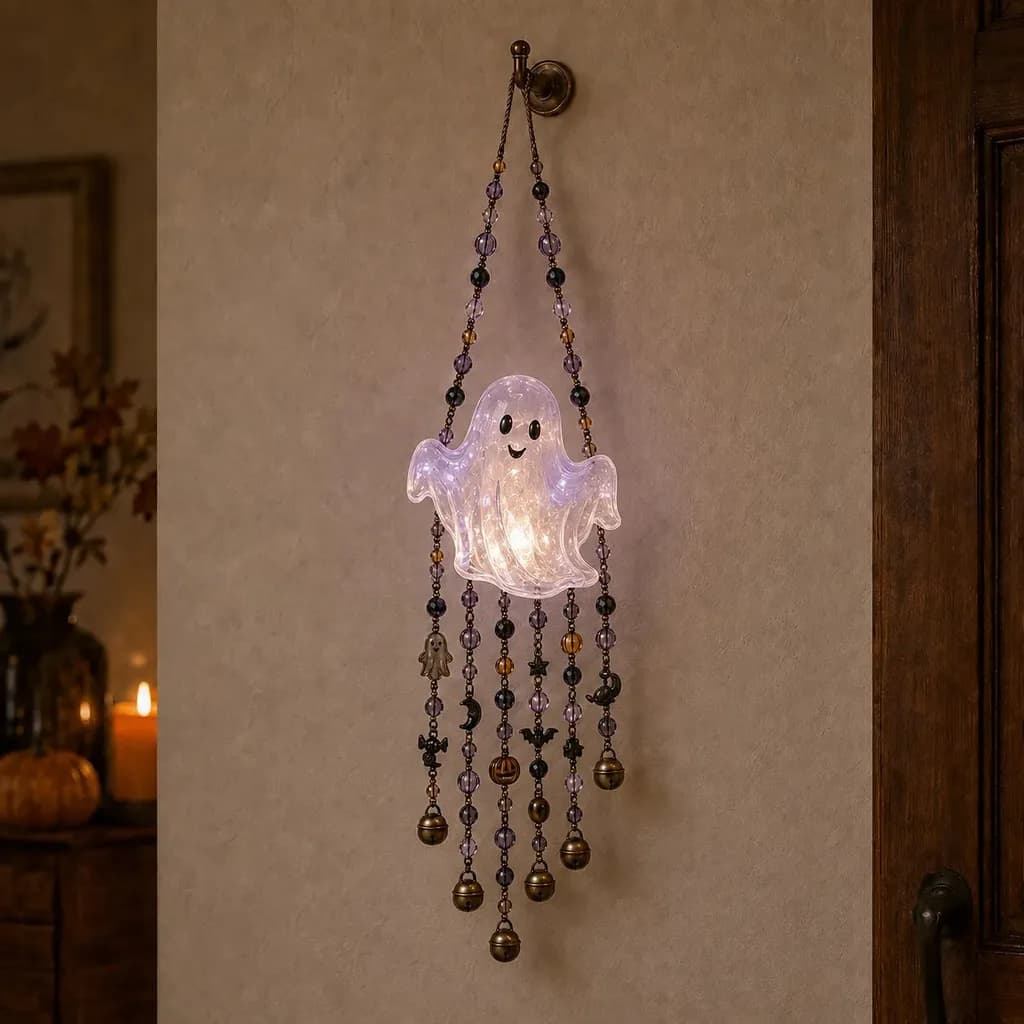 Halloween Beaded Wind Chime Retro Holiday Hanging Decoration Metal Bell Hanging Decoration Translucent Halloween Bell Decor