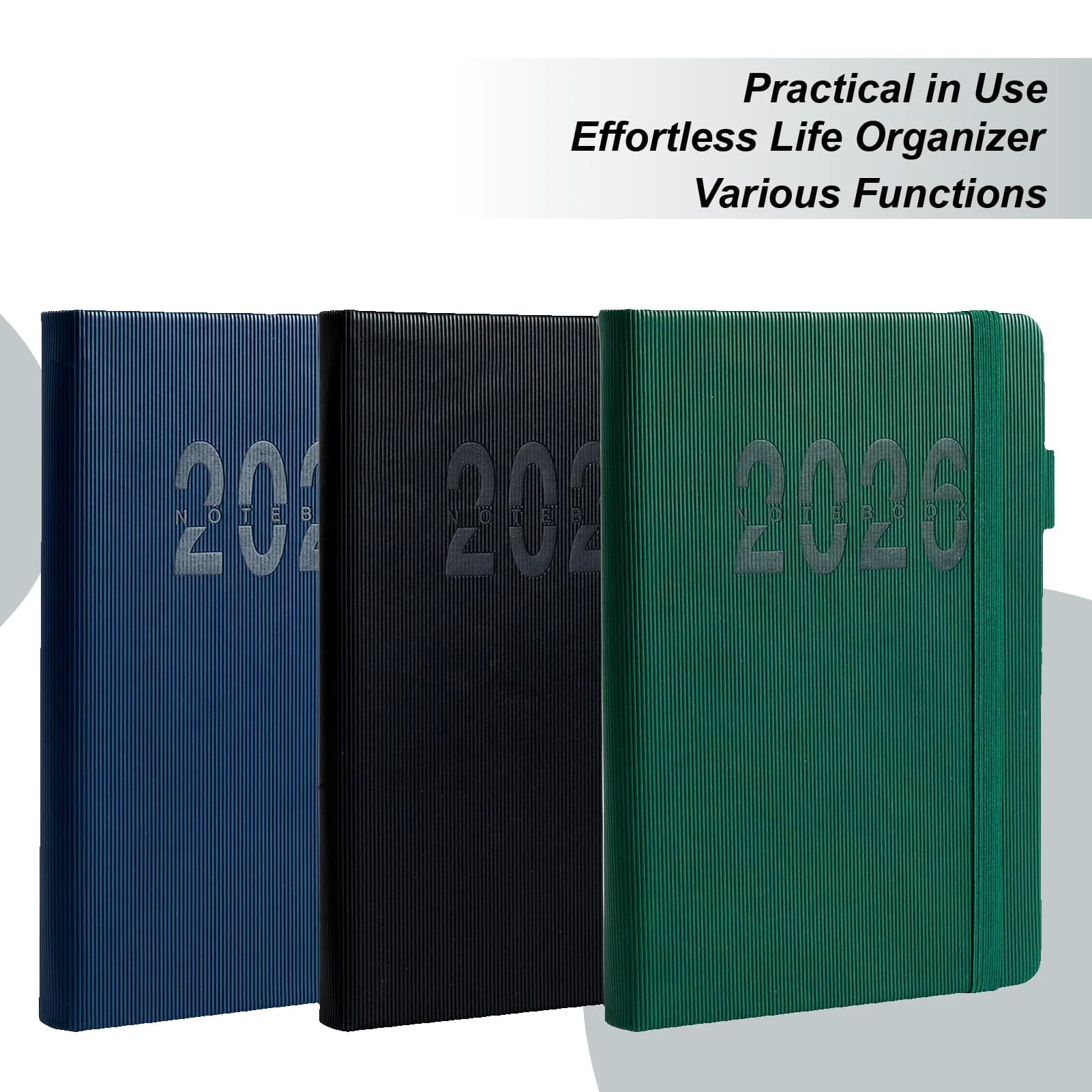 Agenda per appuntamenti 2026 Libro di record annuale con cinturino A5 Notebook inglese Diario a strisce verticali per fitness accademico