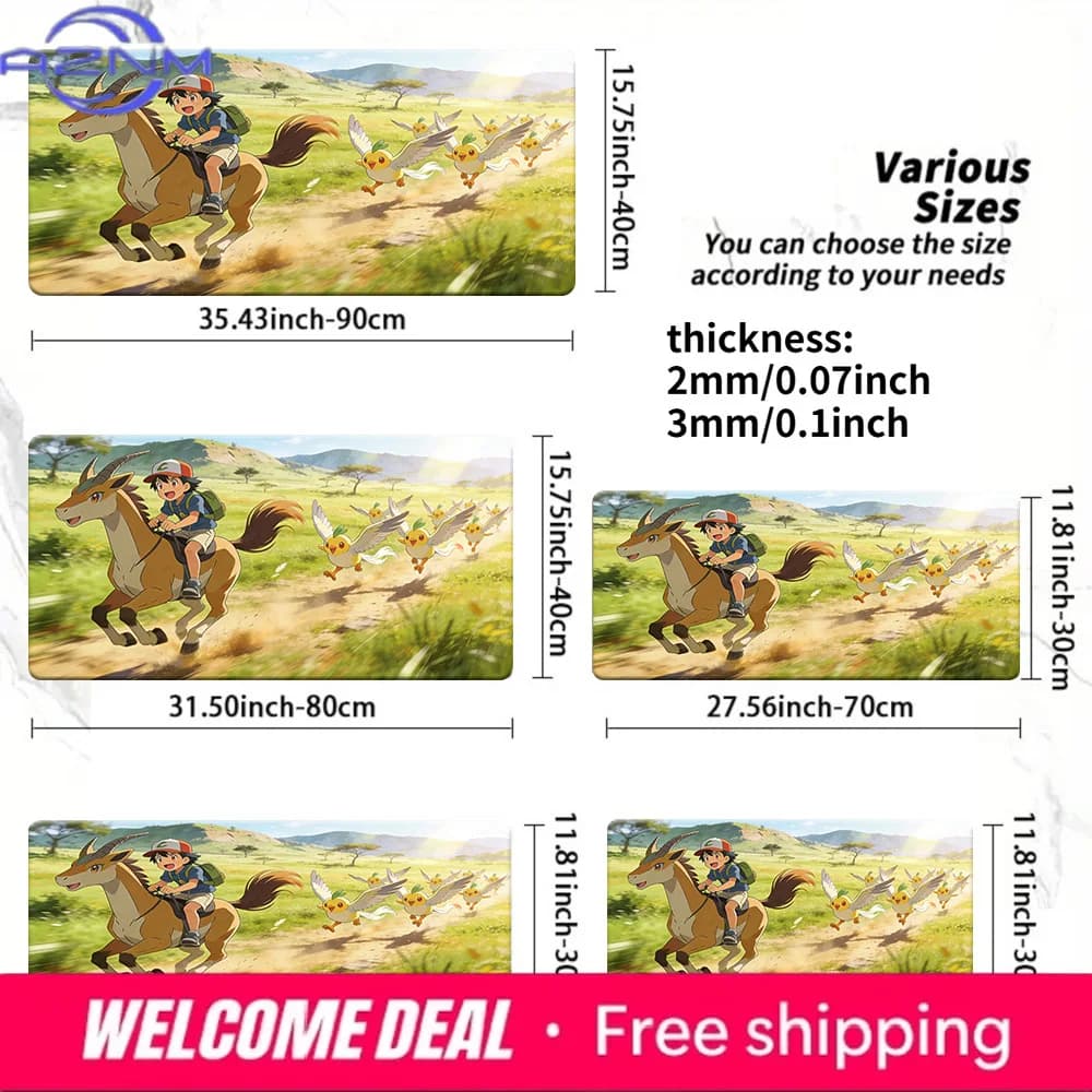 Pokemon Ash Riding Ponyta with Flying Duck Pokemon Gaming Mouse Pad Tappetino da scrivania antiscivolo