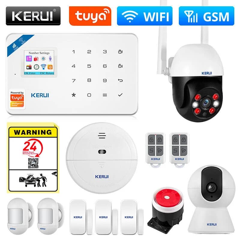 KERUI Sistema di Allarme di Sicurezza Domestica W181 GSM WIFI TUYA Smart APP Antifurto di Sicurezza Senza Fili con Rilevatore di Movimento Telecamera IP