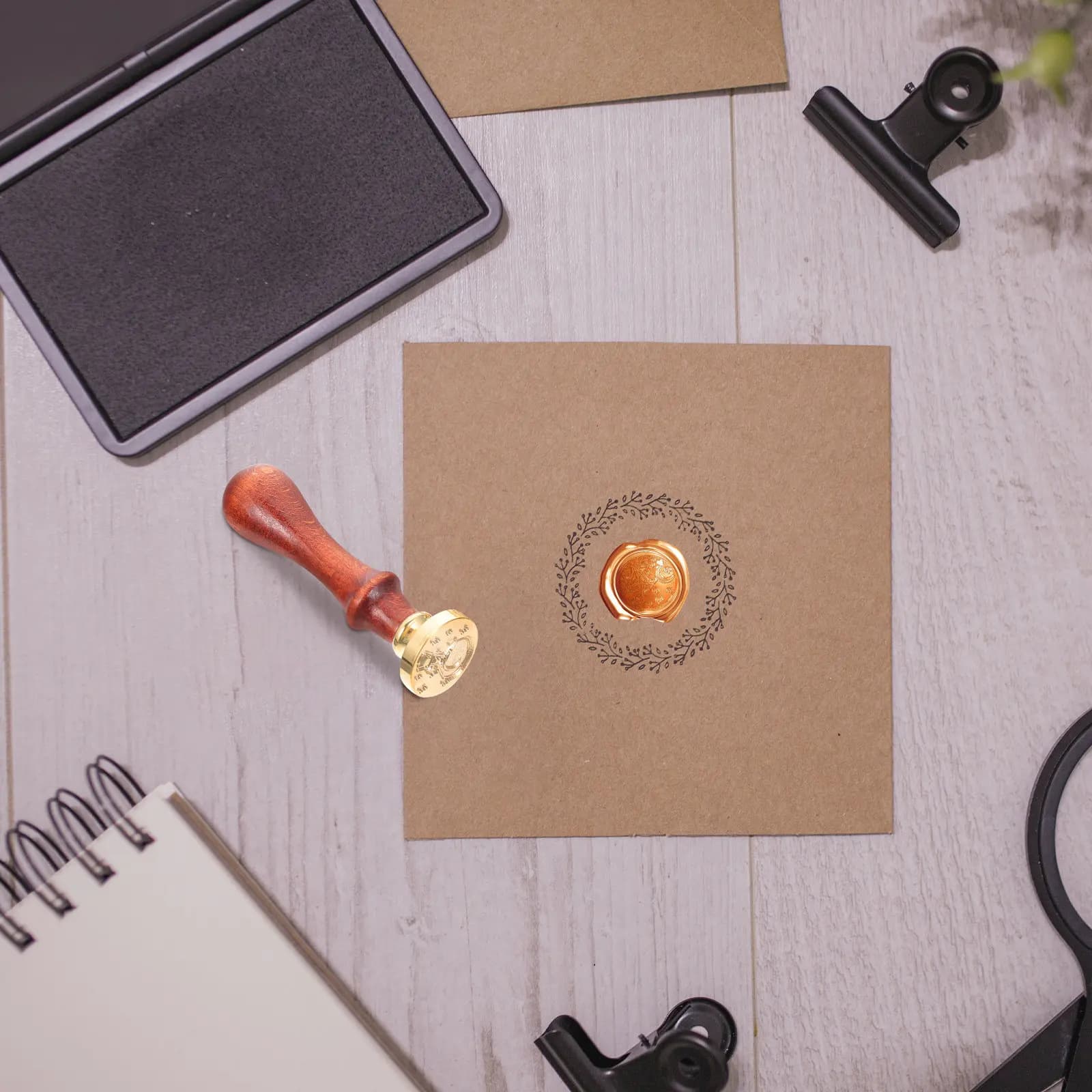1Set Traditional Wax Seal Stamp Kit Wood Handle Decorative Sealing Stamp for DIY Crafts Scrapbook Stationery Invitation