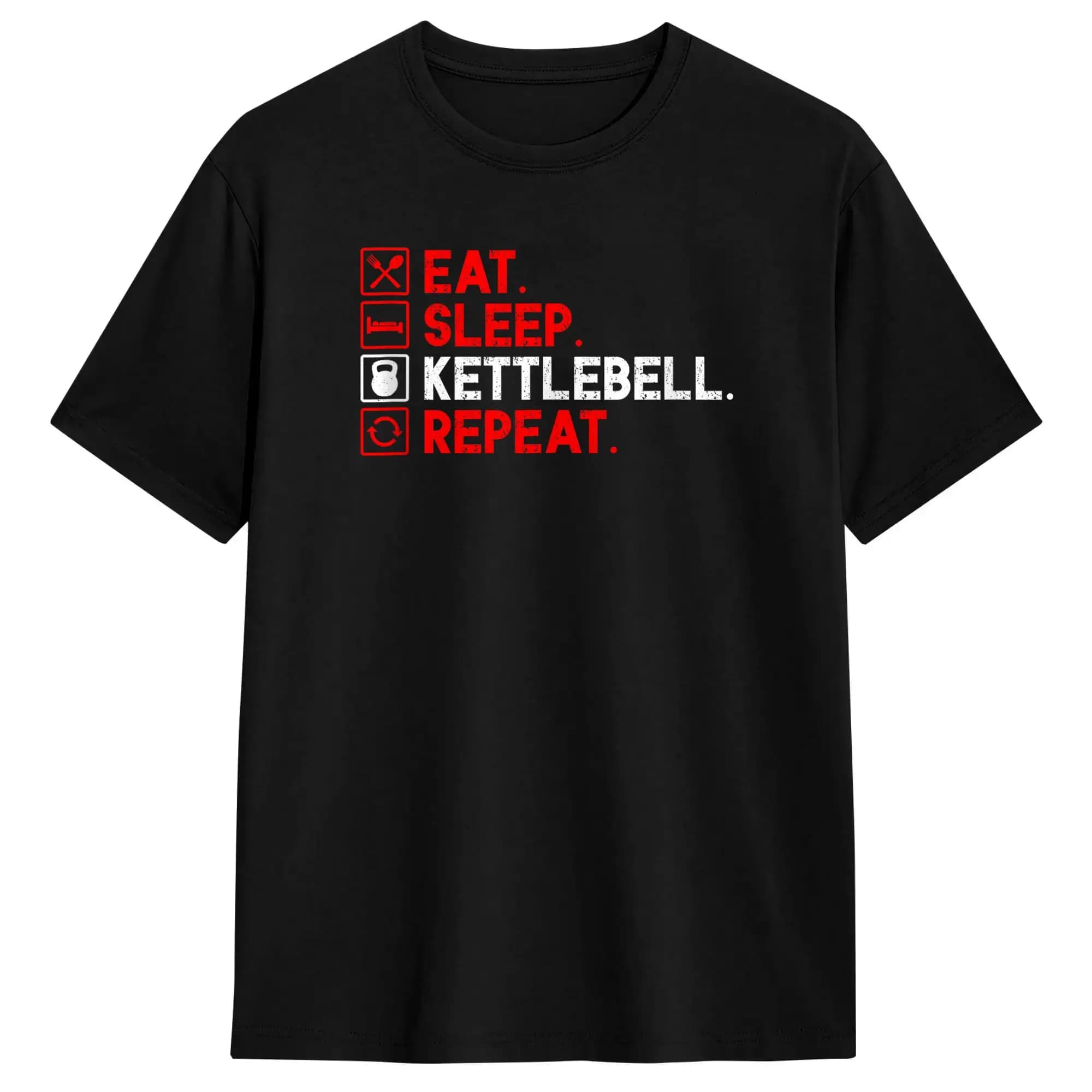 Eat Sleep Kettlebell Repeat Fitness Gym T Shirt Summer Trendy Cool T-Shirts 100% Cotton O Neck 4XL 5XL 6XL Clothes
