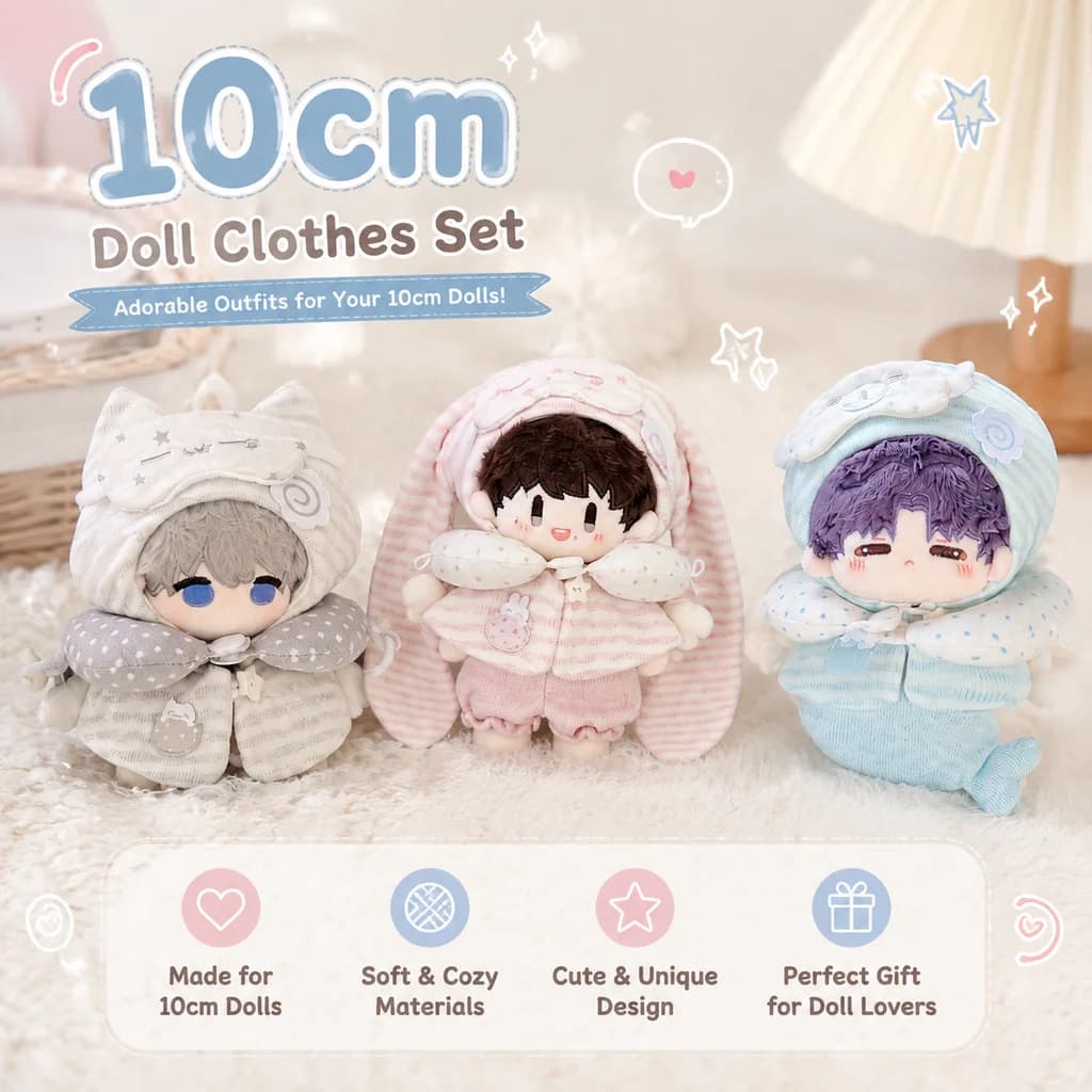 10cm Cotton Doll Clothes Sweet Dream Series For Sea Star Body NuNu Plush Doll Print Cloak Eye Mask U Shaped Pillow