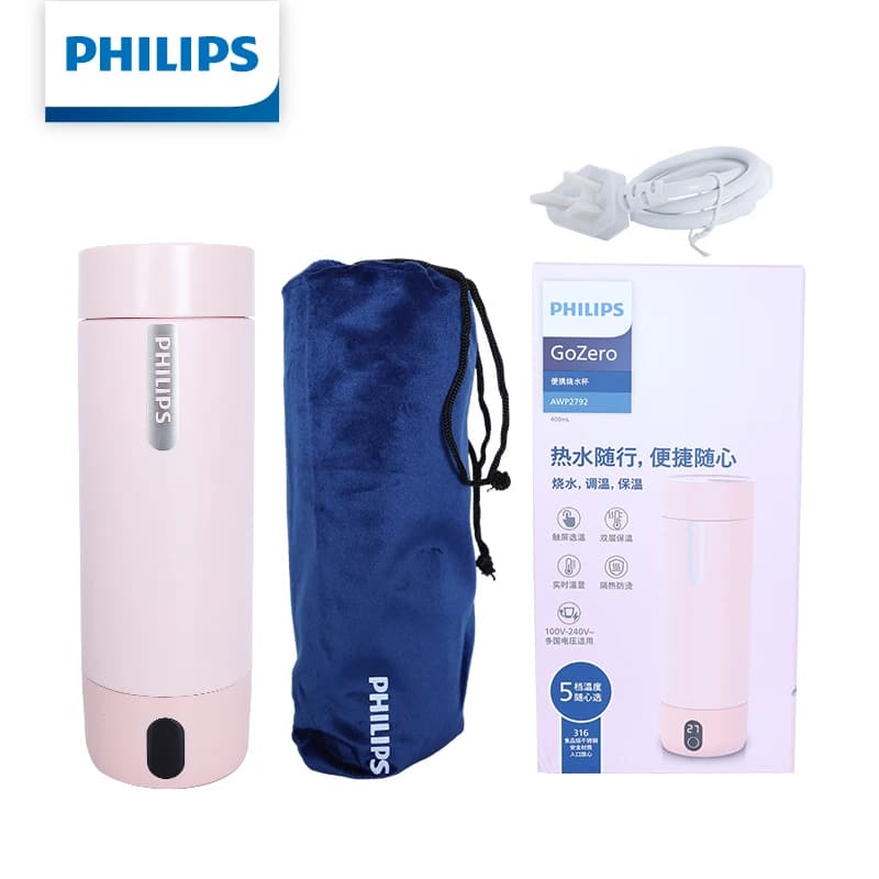 Bollitore Elettrico Philips Thermos Cup 400ML in Acciaio Inox 316, 5 Livelli di Temperatura, 6 Ore di Isolamento, IPX7 AWP2792, Tazza Riscaldante
