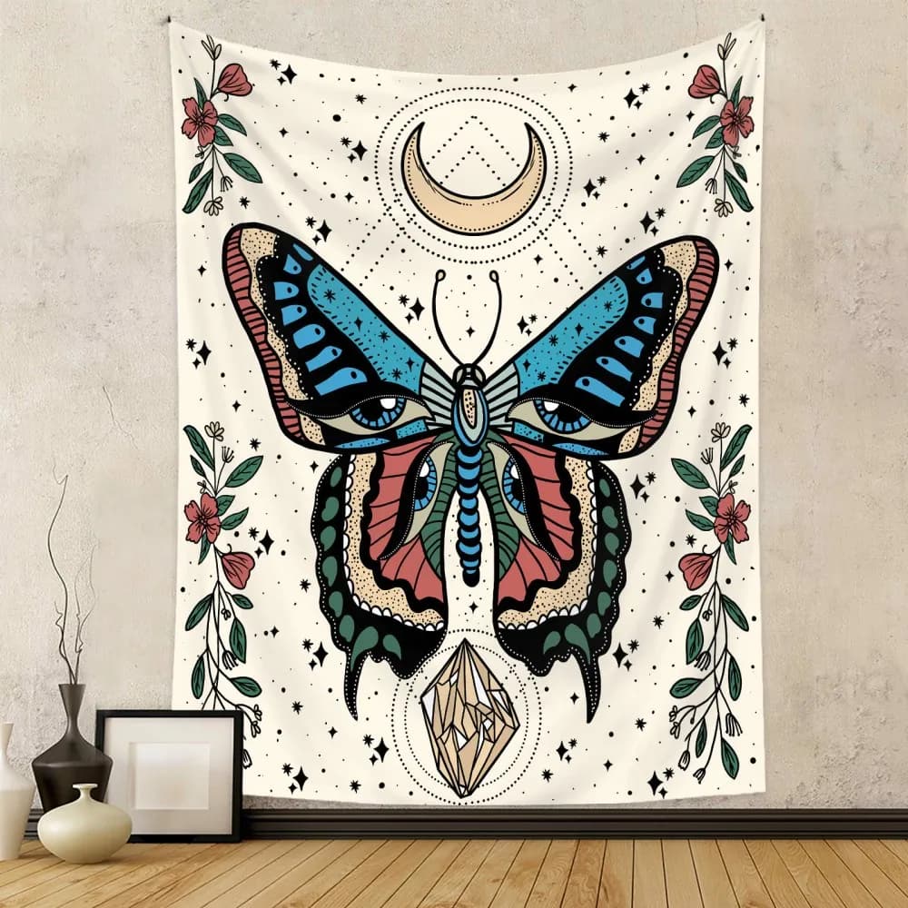 Bohemian Butterfly Tapestry Wall Hanging, Mandala Hippie Decor for Bedroom Living Room Dorm, Aesthetic Room Tapestry Gift