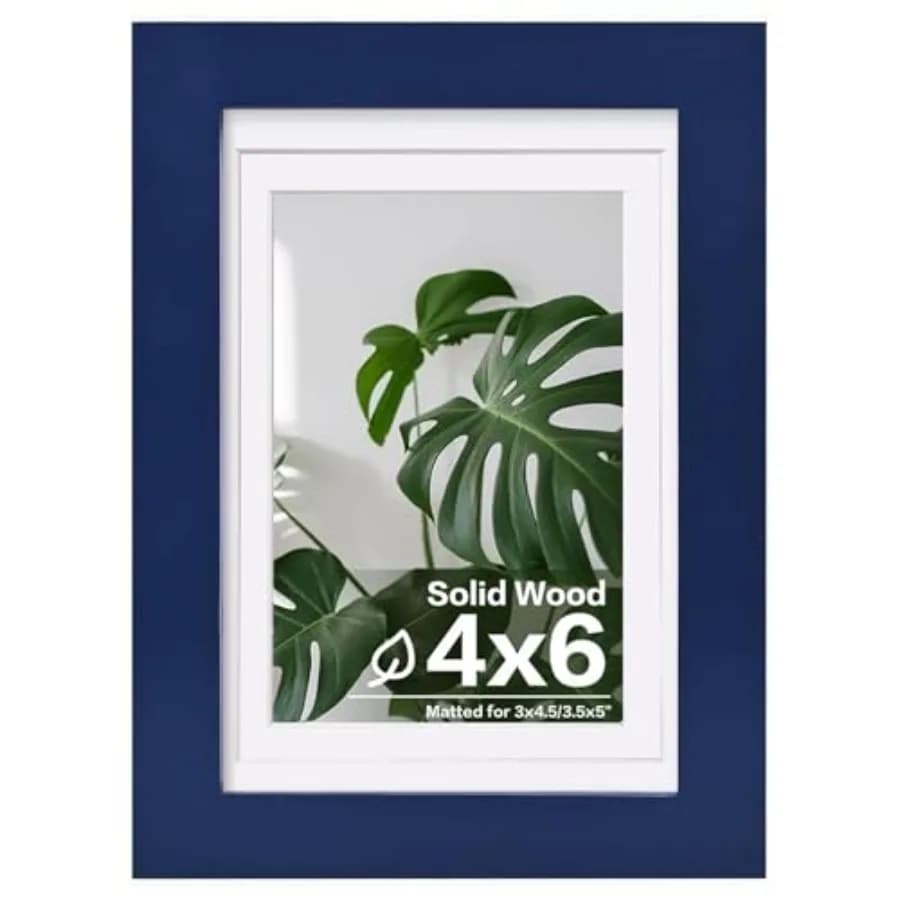 4x6 Picture Frame Made of Solid Wood, Covered by Plexiglass Display Pictures 3x4.5 and 3.5x5 with Mat or 4x6 Without Mat for Ta