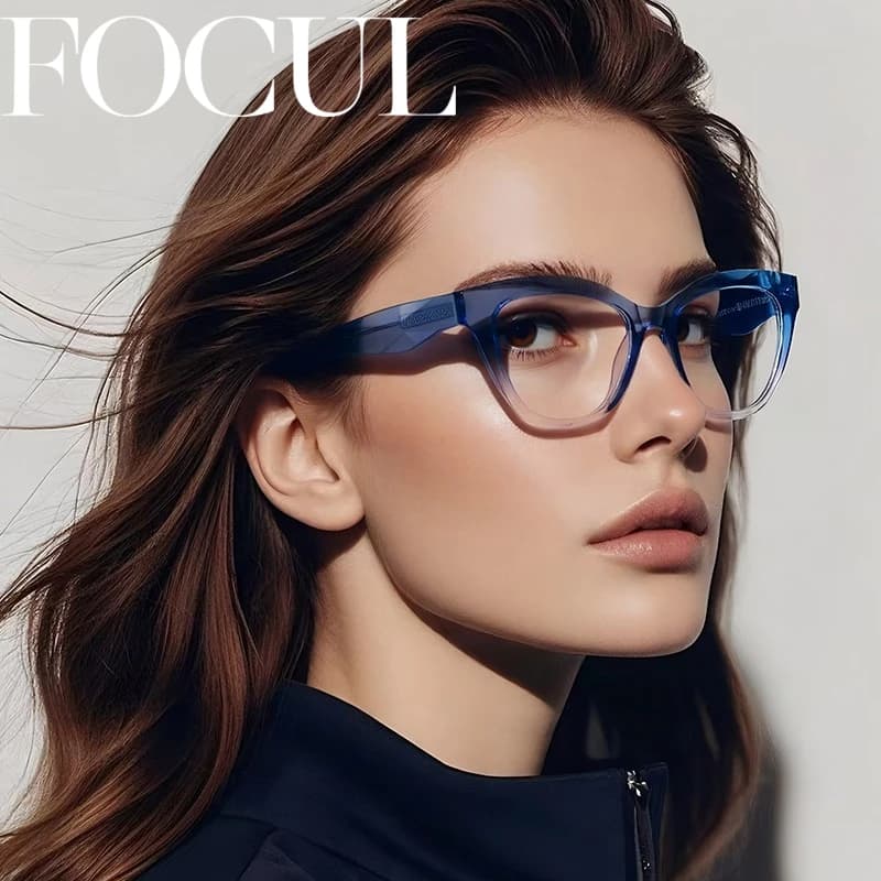 FOCUL Occhiali da vista da donna Cat Eye dal design professionale, anti raggi blu, occhiali fotocromatici per miopia, occhiali ottici con prescrizione personalizzata