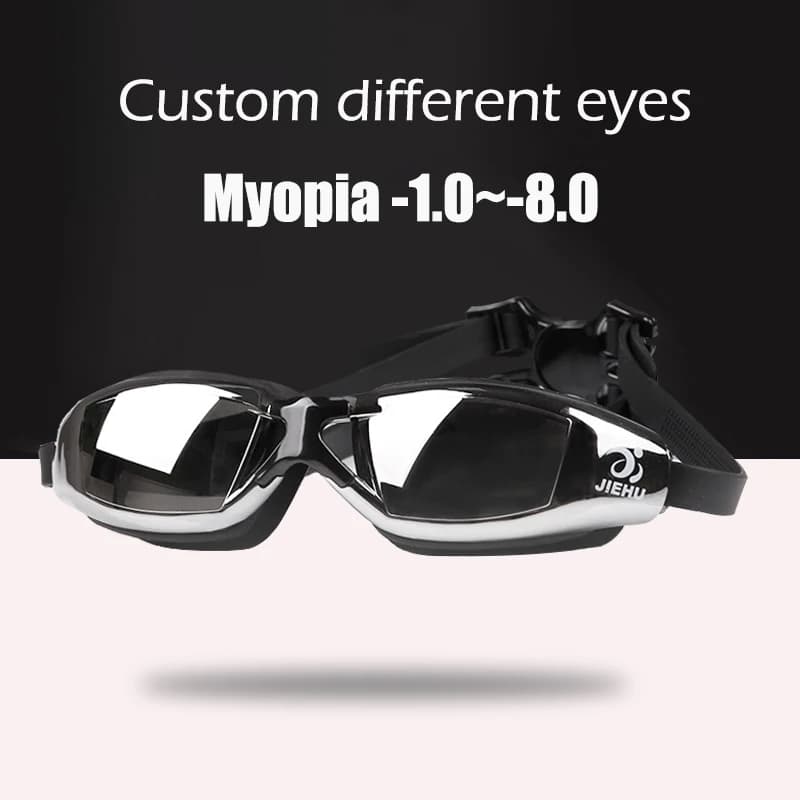 Electrolytic swimming glasses for myopia from -1.5 to -8.0 for adults Waterproof anti-fog swimwear Customized different degrees of right left eye