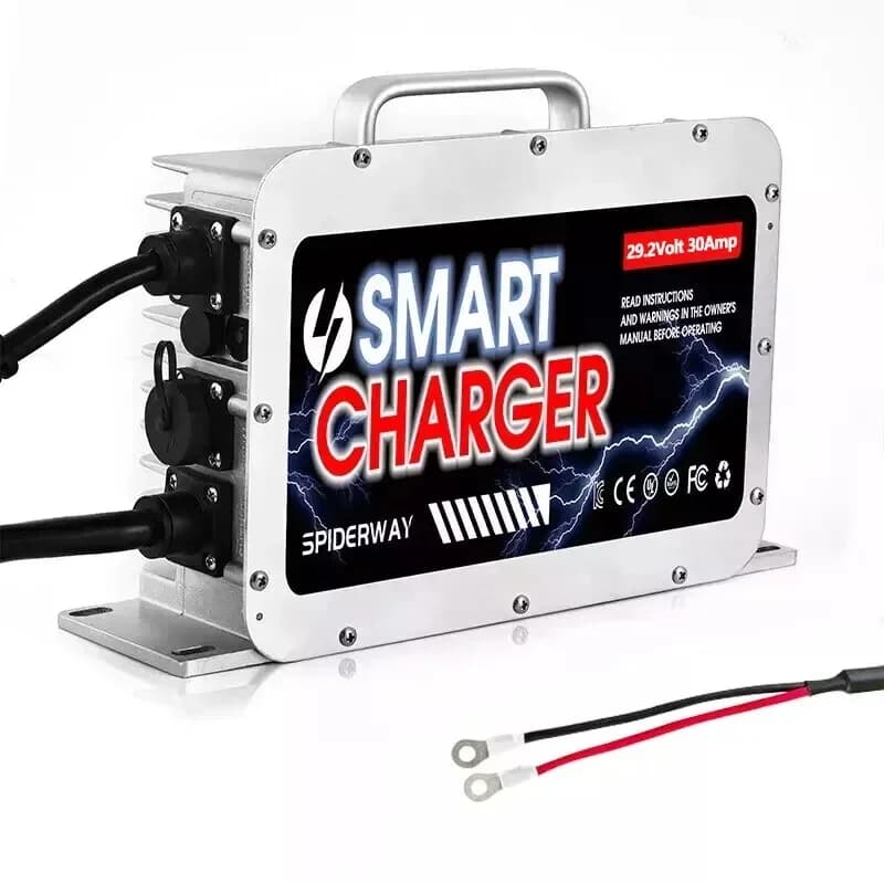 Caricabatteria al litio Liuthium 24V (29,2V) 30A LiFePO4 con spina terminale O-ring per batterie al piombo con jack per pallet per carrello elevatore marino
