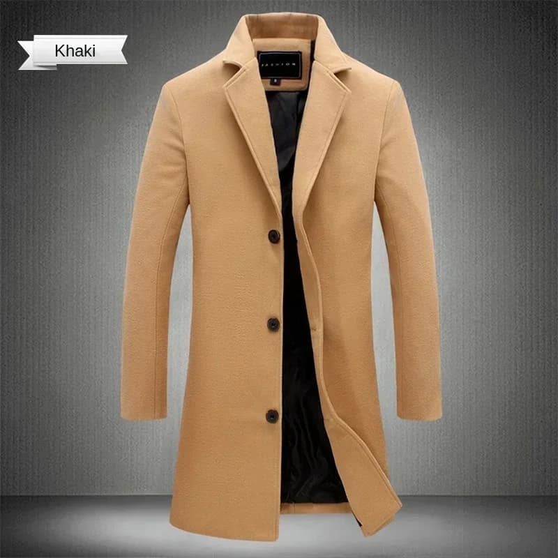 Cappotto lungo da uomo in cotone 2025 autunno inverno misto lana colore puro business casual giacca a vento slim fit moda uomo abbigliamento