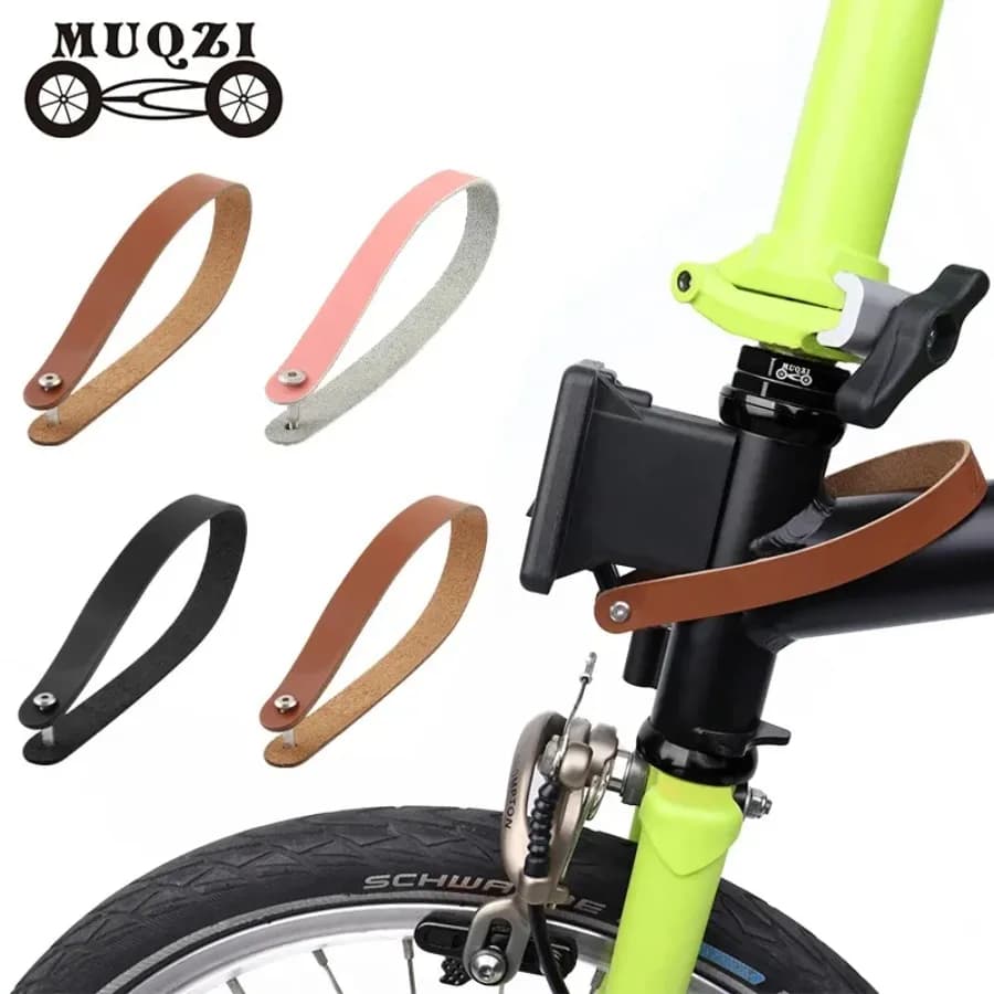 MUQZI Fast Hook Front Transport Belt for Brompton Foldable Bicycle, Leather Handle and Traction Ring