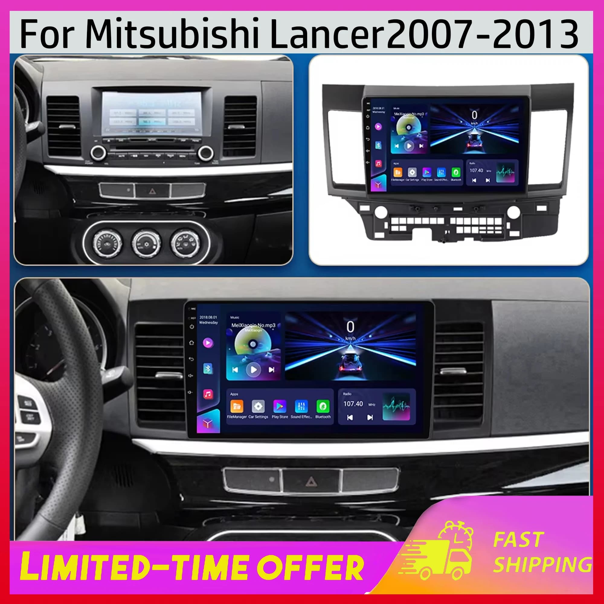 Autoradio da 10.1 pollici per Mitsubishi Lancer ‌ Navigatore GPS 4+64G per Auto 2007-2013 con Carplay Android 15, Sistema Intelligente Bluetooth, WiFi, Lettore Multimediale