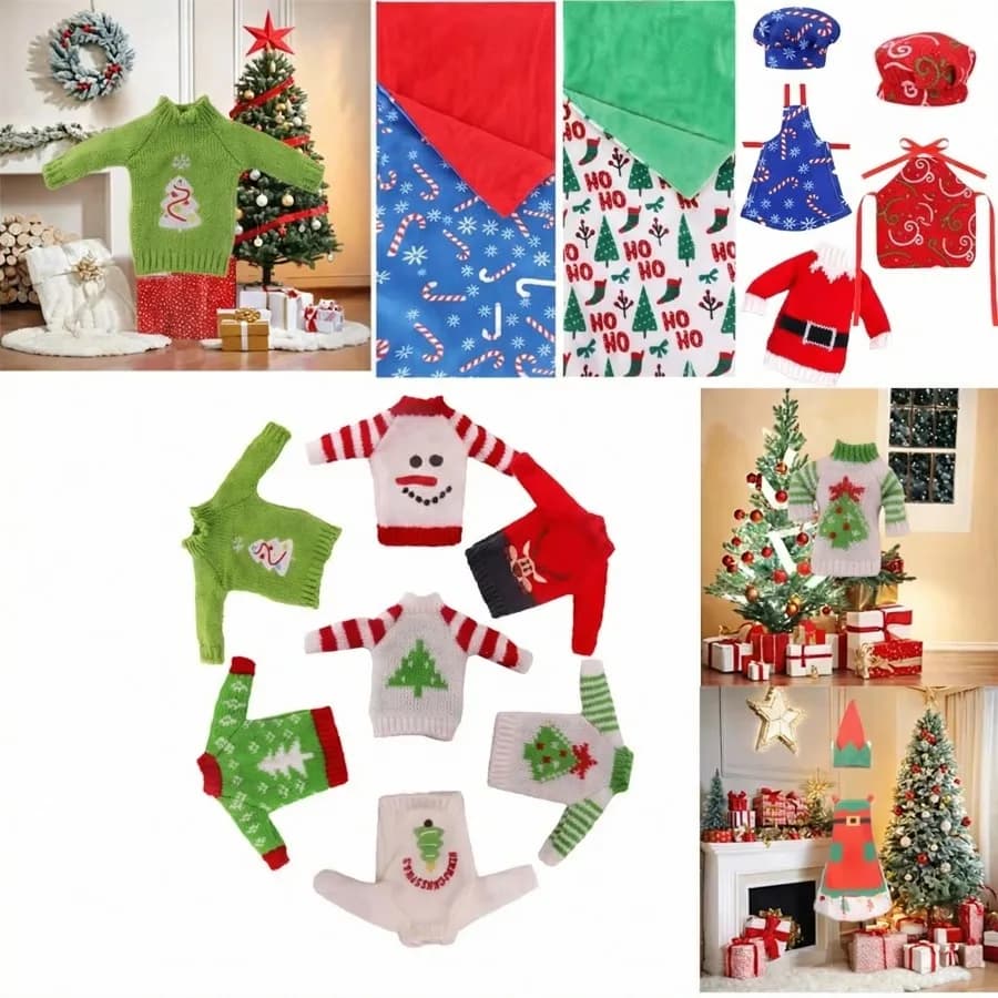 Suitable for 30 cm dolls, clothing accessories, Christmas wind sweaters, aprons, sleeping bags, Christmas gifts for children