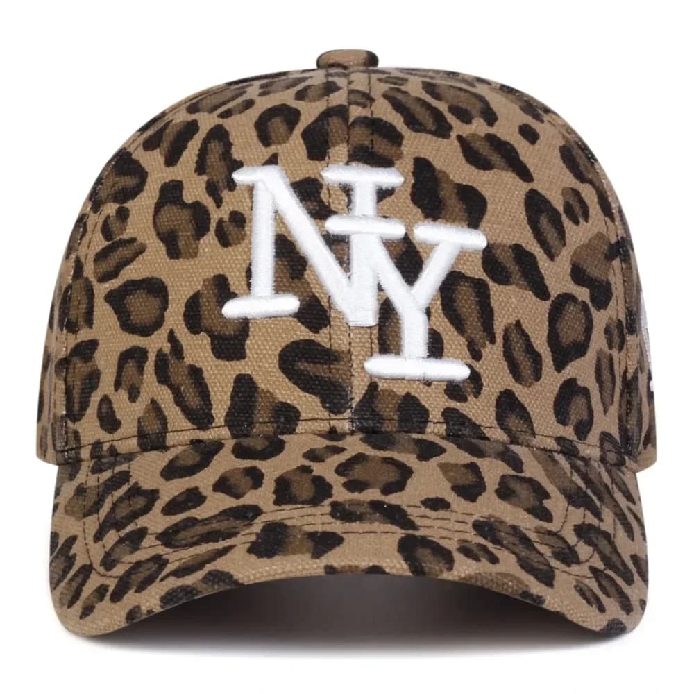 Cappellini da Baseball Unisex con Ricamo Lettera NY e Stampa Leopardata, Regolabili per Primavera e Autunno, Cappelli Casual da Esterno, Protezione Solare, Cappello Sportivo