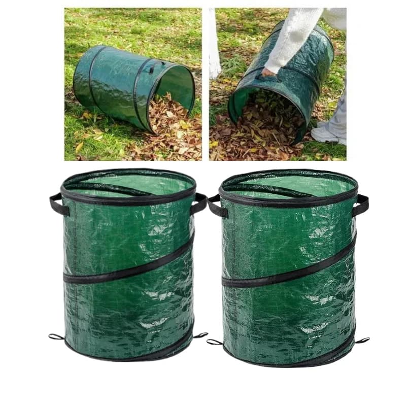 2packs 10 Gallon Green Collapsible Utility Bin Trash Can , Space-Saving Design for Home, Camping, Recycling & Yard Waste, Reinforced Handles & Bands, 13.39" x 16.54", Camping Trash Solution, Foldable Design, Compact Storage, Sturdy Construction