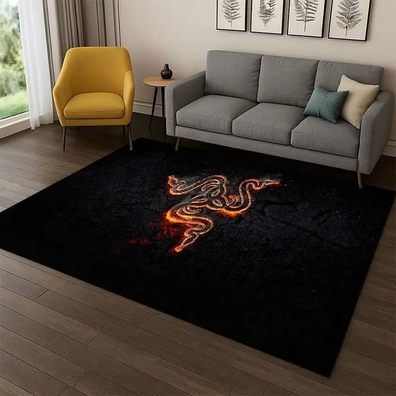 classic Razer Logo Game Snake Cartoon Carpet Rug for Bedroom Living Room Sofa Playroom Doormat Home Decor,Kid Area Rug Non-slip