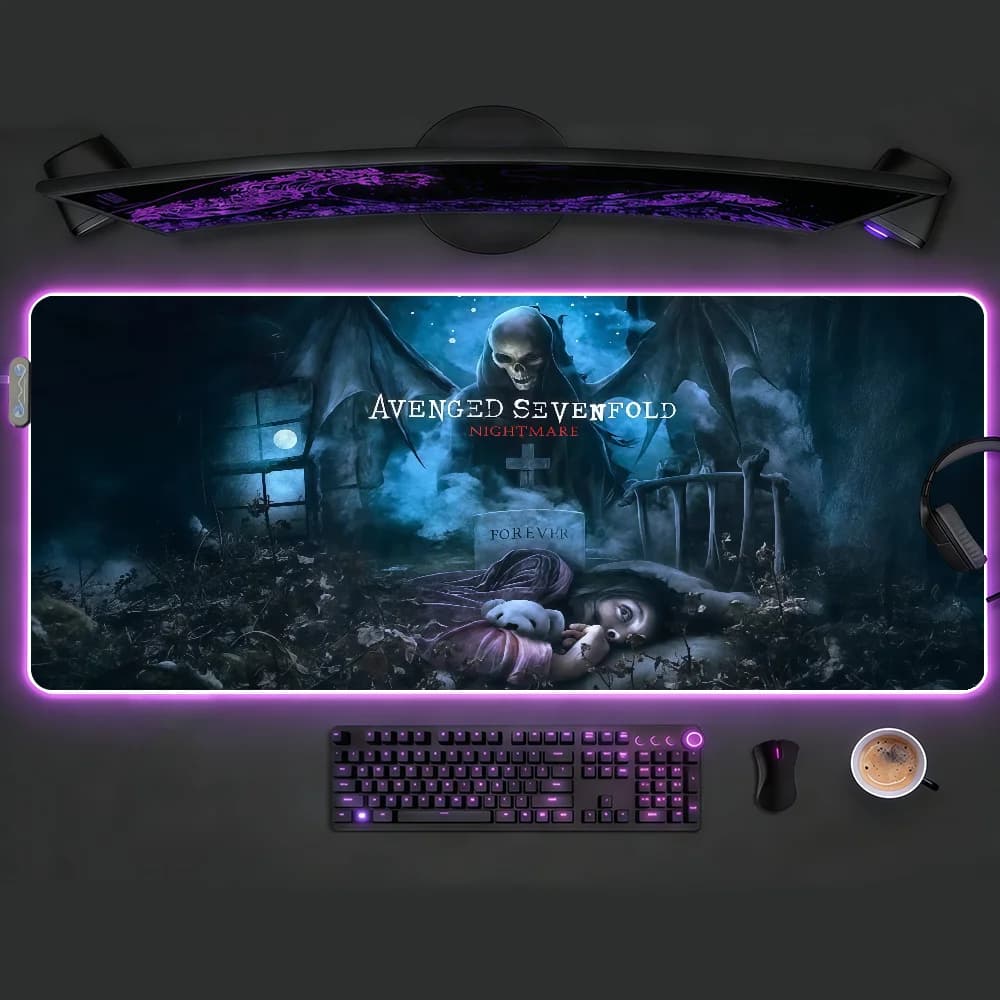 Tappetino per mouse Band A-Avenged S-Sevenfold, impermeabile, con luce LED RGB, tastiera da gioco colorata, copertura antiscivolo, superficie per tappetino da scrivania