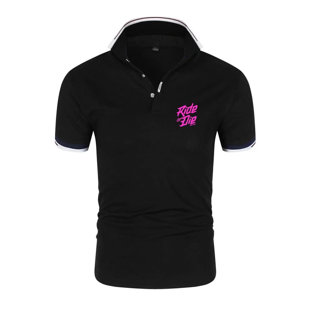 Polo in Cotone Puro 100% di Lusso Leggero e alla Moda, con Stampa Logo 'Ride or Die Bike', T-shirt da Uomo a Maniche Corte con Nuovo Colletto 2026