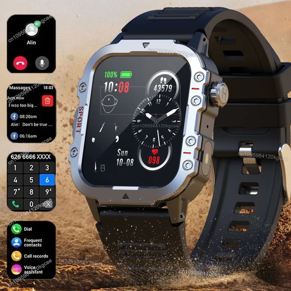 2026 Nuovo Smart Watch Orologio da esterno da uomo Assistente vocale Chiamata Bluetooth con torcia a LED GPS 1.44 Smart Watch per Android IOS