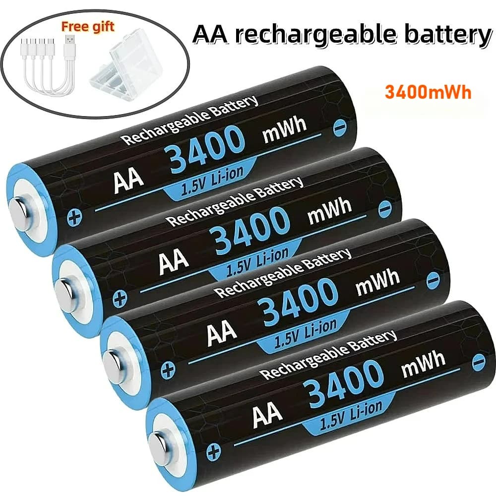 NUOVA batteria al litio ricaricabile USB Type-C da 1,5 V AA 3400 mWh per telecamera da caccia telecomando mouse serratura intelligente microfono