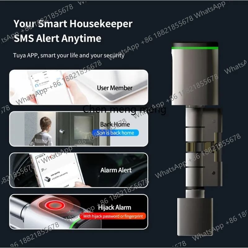 Serratura Elettronica Intelligente Tuya BLE TT Lock con Cilindro DIY, Sblocco tramite Impronta Digitale, App, Chiavi e Scheda IC per Casa e Hotel