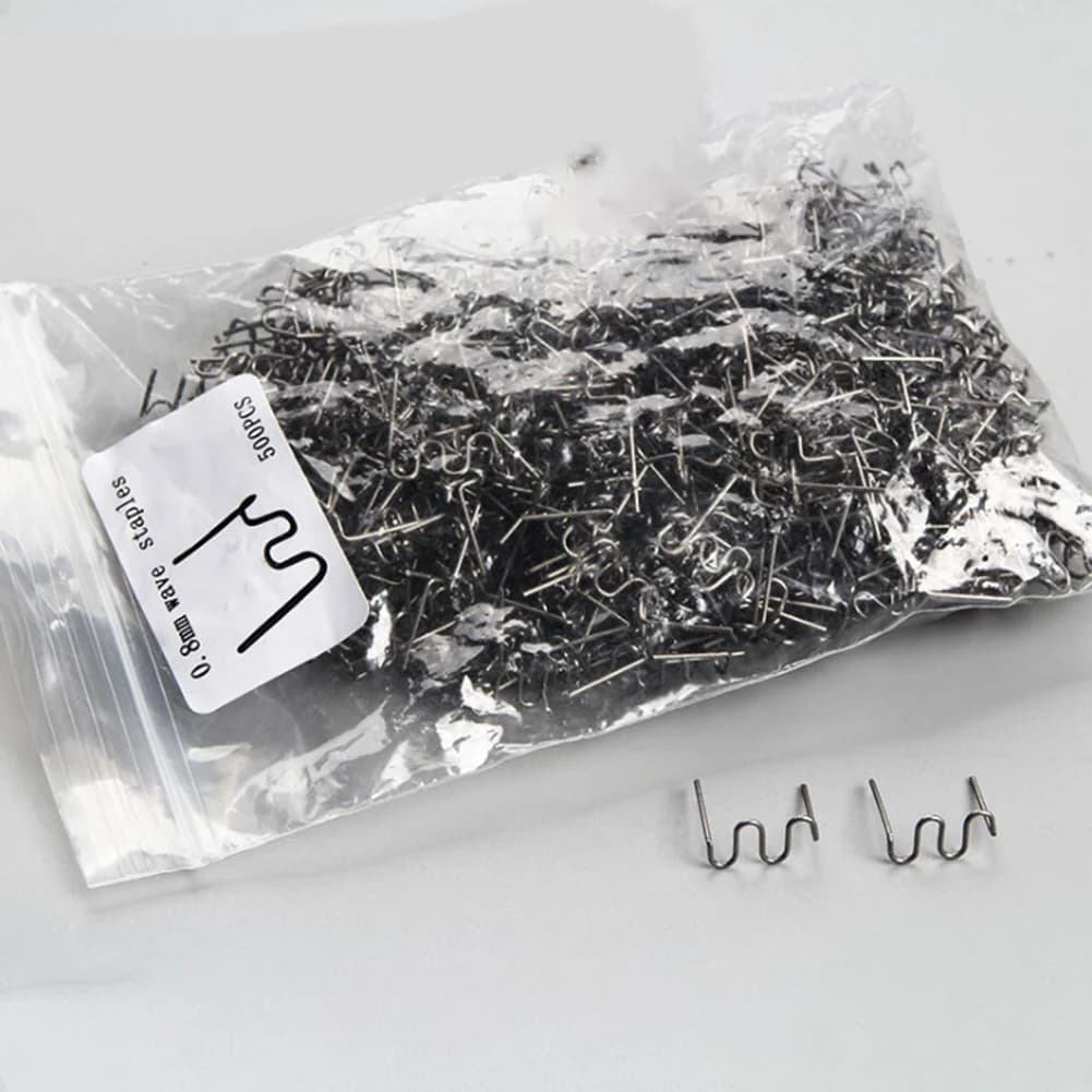 Kit di Riparazione per Saldatura Plastica, 1000 Graffette per Saldatura a Caldo, Graffette Angolari 0.8mm, Graffette Piatte 0.6mm, per Riparazione Paraurti
